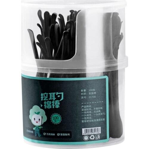 100 Count 2 in 1 Cotton Swabs with Black/Blue/Pink Plastic Stick, Double Tipped Ear Sticks Ear Wax Removal Tool for Ear Cleaner