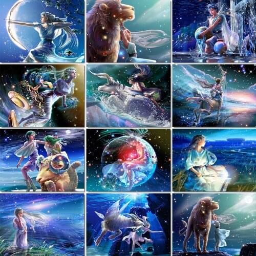 QIZITENG Full Square/Round 12 Constellation Diamond Painting 5D Diamond Embroidery Mosaic Cross Stitch DIY Home Wall Decoration