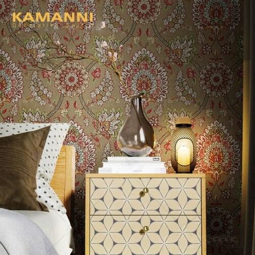 American Retro Big Flower Ethnic Tibetan Wallpaper Living Room Bedroom Background Wallpaper Home Southeast Asia Bohemia