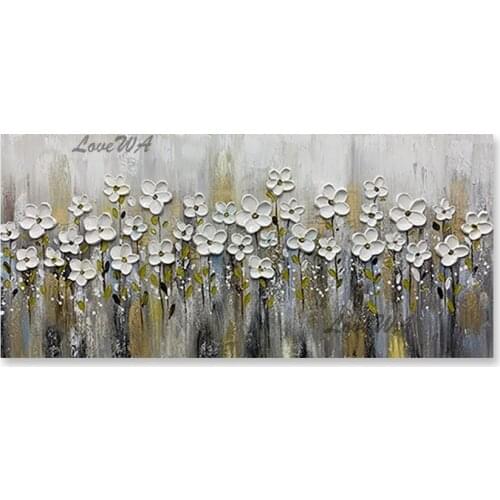 Free Shipping Heavily Texture Palette Knife 3D Flower Canvas Art Handmade Thick Acrylic Flower Painting Picture Wall Decor Panel