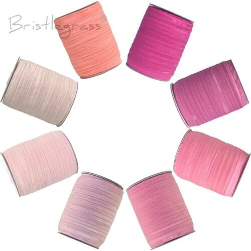BRISTLEGRASS Wholesale 50 Yard 5/8" 1.5cm Solid Color FOE Fold Over Elastic Spandex Satin Band Kid Hair Tie Lace Trim DIY Sewing
