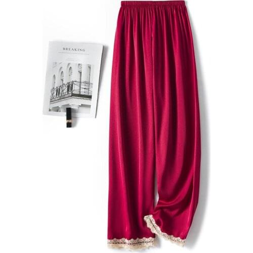 Summer New Loungewear Women Pants Sweet Lace Floral Trim Home Trousers M-XXL Casual Pyjamas Lingerie Sleep Bottoms