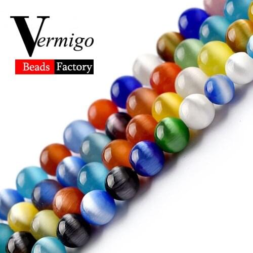 Wholesale Multicolor Cat Eye Beads Natural Stone Round Ball Loose Beads For Jewelry Making 4 6 8 10 12mm Diy Bracelet 15"