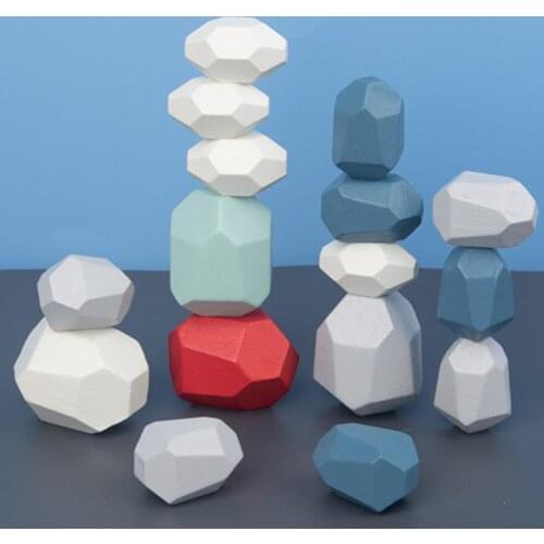 Nordic Style Colored Stacking Blocks Building Stone Kids Montessori Creative Educational Toy Ornaments Balance Game Baby Wood