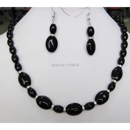 Hot Beautiful 8X12MM & 13X18mm 2019 new fashion Black Onyx Necklace 18 "Earrings sets Jewelry Sets Fashion Jewelry Making W0368