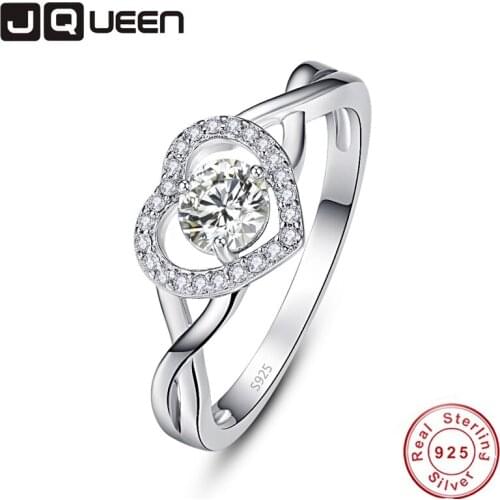 JQUEEN Heart shaped Cubic Zirconia S925 Ring Wedding bands Best Gift for Lover 100% Sterling Silver Simple Twist Bride Rings