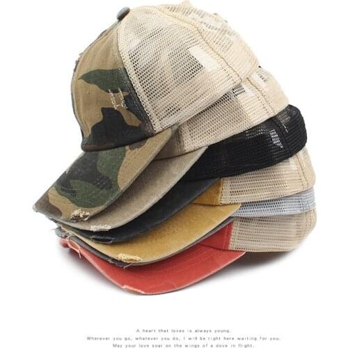 Running Caps Women Cap Summer Washed Worn Mesh Breathable Sunscreen Sun Hat Korean Couple Wild Outdoor Baseball Military Cap