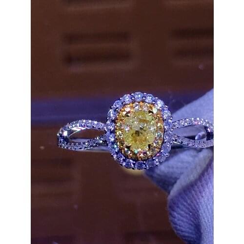 Fine Jewelry Real 18K White Gold Real Natural Yellow Diamond 0.40ct Wedding Engagement Female Rings for Women Fine Diamonds Ring