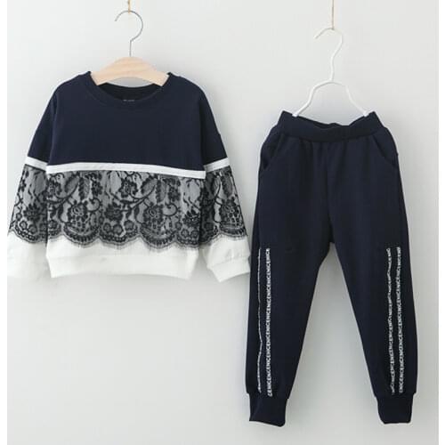 Menoea Children Sports Suits New Style Girls Outfits Autumn Clothes Sets Kids Girls Lace Design Splice Long Pants Clothes Sets