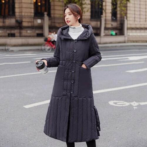 Nice Womens Winter Parkas X-long Hooded Solid Jacket Woman Stand Collar Slim Plus Size Single Breasted Thick Female Cold Coat