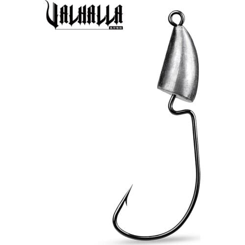 VALHALLA 5pcs/lot Head Jig Fishing Hook Wide Crank Offset Fishhook For Soft Worm Lure 5/7/10/14g Bass Barbed Carp Fishing Hooks
