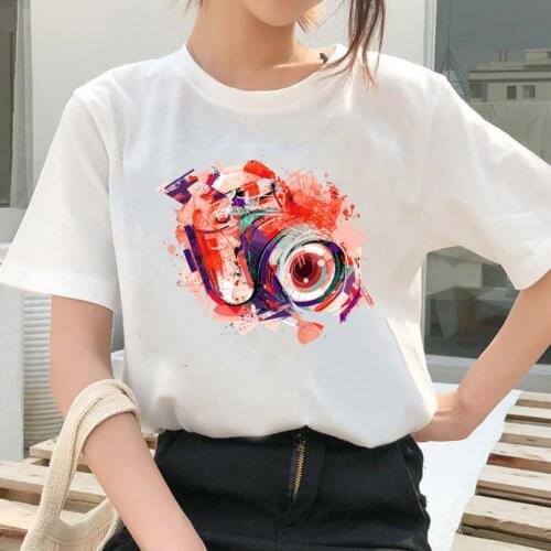 2021 Colorful Camera Vintage Short Sleeve Summer Fashion Lady Clothes Print Tshirt Female Tee Top Harajuku Graphic T-shirt