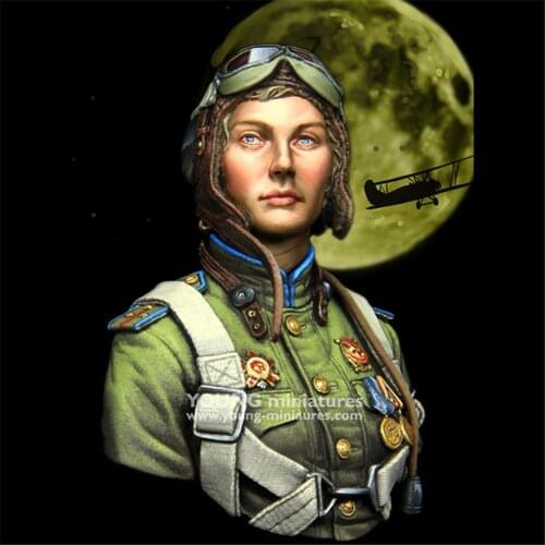 1/10 Resin Bust Military Theme Female Pilot Assembling Model Figure Resin Kit Bust Colorless Model Self-Assembled Toys