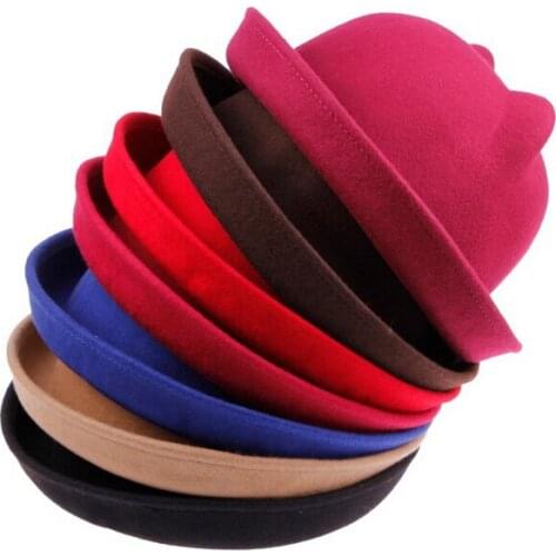 Fashion Children Feodra Hats Vintage Girls Bowler Derby Cap Spring Hat Cat Ear Animal Fedora Cap Not Deformed Good Package 20
