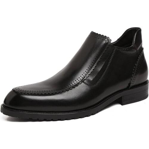 Winter formal High top breathable slip on mens Martin boots genuine leather men boots pointed toe fashion men ankle boots