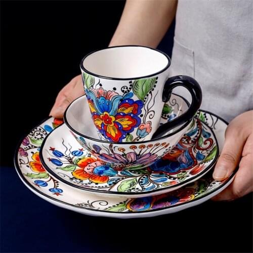 Irregular Hand-painted Ceramic Tableware Under Glazed Dinner Dish Creative Steak Plate Salad Bowl Snack Plate Water Juice Mug