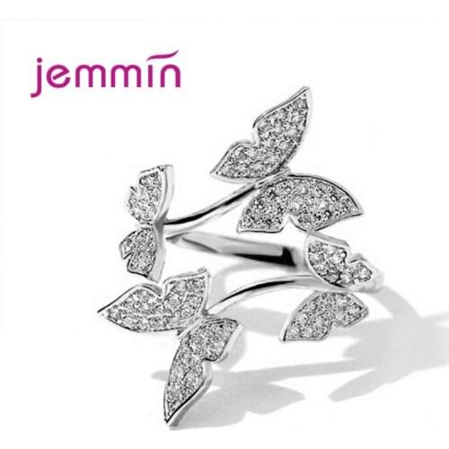 New Butterfly Ring 925 Silver Inset Zircon Crystal Open Adjustable Charm Women Ring Fashion Finger Rings Jewelry