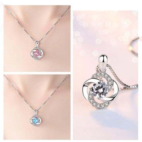 Princess Charm Zircon Pink Clover Necklaces Girl Choker Accessories Pure S925 Sterling Necklace Female Bride Wedding Bijou