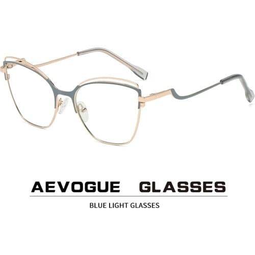 AEVOGUE Anti-Blu-Ray Glasses Computer Mirror Metal Retro Glasses Frame Fashion Cat Eye Glasses AE1049