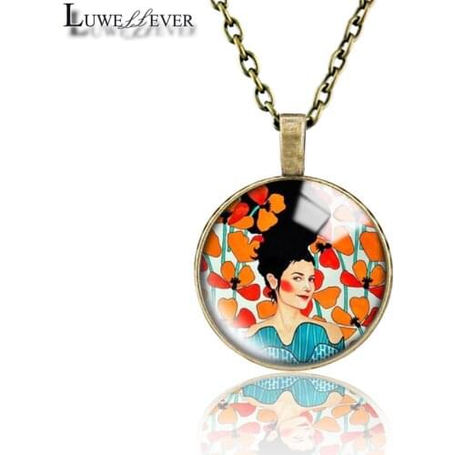 Girl Necklace 684 25mm Bronze 30mm Wood Rhinestone Double-sided Moon Round Glass Pendant For Women Gift