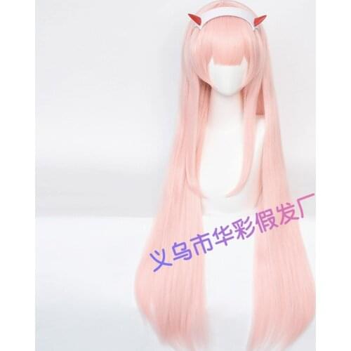 Anime DARLING in the FRANXX 02 Wig Zero Two Wigs with Headwear Long Pink Heat Resistant Synthetic Hair Perucas Cosplay Wig