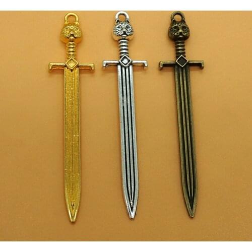 10PCS/lot 14x67mm silver/gold/bronze Antique kitty sword Fringe pendant charms for making necklace Jewelry keychain craft supply
