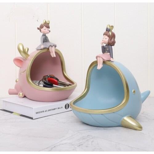 Resin Whale Storage Baskets Figurines Nordic Modern Figures Home Kitchen Storage Box Organizer Fashion Style Sculpture Ornament
