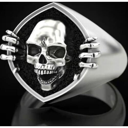 MIQIAO Silver Plated Punk Skull Evil Monster Vintage Rings for Men Women Couple Friends Gift Fashion Jewelry Bague Hip Hop Boho