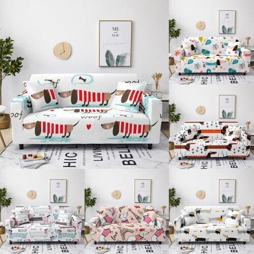 Cartoon Dog Stretch Sofa Cover Cute Dachshund Elastic Sofa Slipcovers Living Children Room Removable Couch Cover 1/2/3/4 Seater