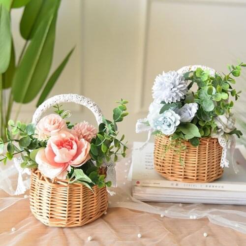 Rustic Handmade Rattan Storage Basket Wedding Flower Wicker Plant Holder