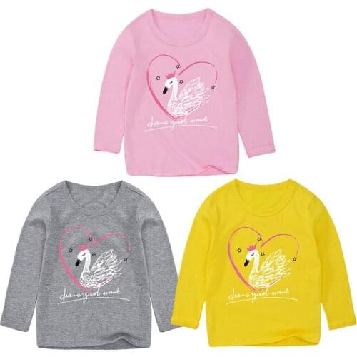 Girls Cotton Bottoming Shirt Spring Autumn Long Sleeve Round Neck Tops Children Cartoon Swan Pattern Home Wear Kid Sleep Clothes