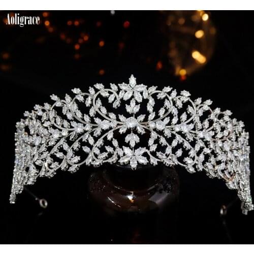 5A Full Cubic Zirconia CZ Zircon Wedding Tall Crowns and Tiaras for Women Sweet 16 Pageant Diadem Bridal Hair Accessories