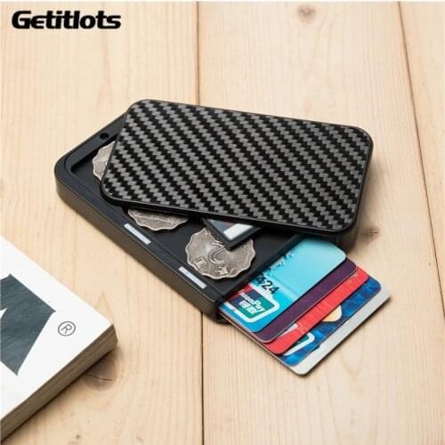 Carbon Fiber Smart Card Wallet RFID Blocking Aluminum Creative Office Card Holder Box Money Bag Security Cartera Tarjetero 2020