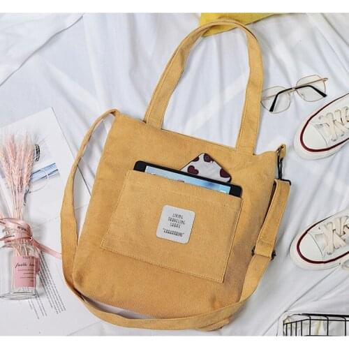 Corduroy Shoulder Bag Women Canvas Totes Handbag Reusable Shopping Bag Cloth Storage Foldable Eco Grocery Stripe Female