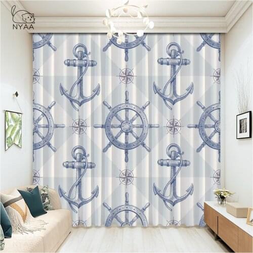 Nordic Navigation Anchor Lighthouse Curtains Kitchen Modern Home Bathroom Curtain Blackout Dining Room Curtains Micro Shading