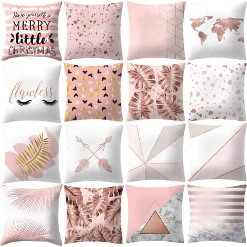 Hot Sale Rose Pink Cushion Cover Square Pillowcase Home Decoration Printed Pillow Case Room Decoratio Cojines Dropshipping