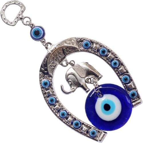 1PC Blue Turkish Evil Eye Pendant Elephant Horseshoe Alloy Glass Car Accessories Home Garden Wall Hanging Decorations