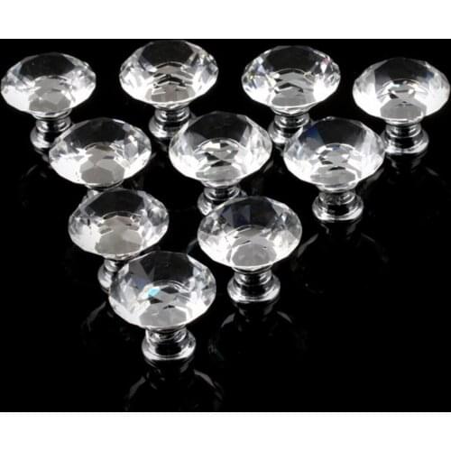1pack/10 Pcs 30mm Diamond Shape Crystal Glass Drawer Cabinet Knob Pull Handle Kitchen Door Wardrobe Hardware Durable Quality Hot