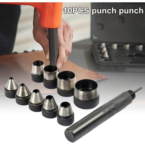 10 Pcs DIY Leathercraft Puncher Large Interchangable Heavy Duty Hollow Hole Punch Set For Belt Clothes Watch Band Punch Kit Tool