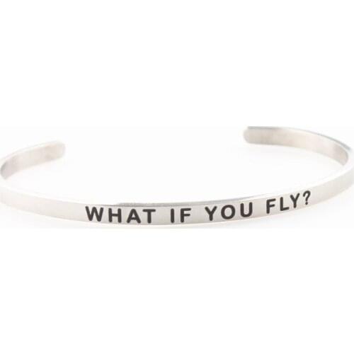 2019 Mirror Polished Stainless Steel Bangles Black Ink Laser Engraved Positive Sayings Women Mantra Bracelet WHAT IF YOU FLY