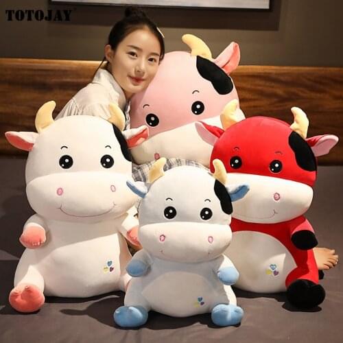 New Year of The Bull 2021 Symbol Gift OX Year Doll Cattle Decor Cute Lucky Cow Plush Soft Zodiac Animal Cow Plushies Toy