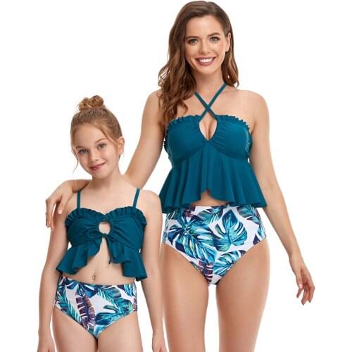 2021 Blue Family Matching Swimsuit Beach Holiday Tassel Mom Daughter Swimwear Shorts Girl Couples Beahwear