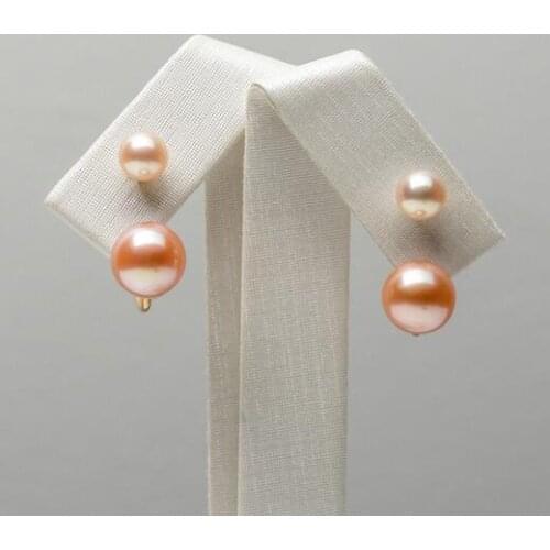 5.5-8.5mm Double Freshwater Orange Pearl Earrings 14k Yellow Gold AAA Quality