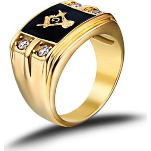 Free Mason Newly Designed Vintage Golden Freemason Titanium Ring Masonic Rings for Mens Jewellry Accessory 10pcs/lot