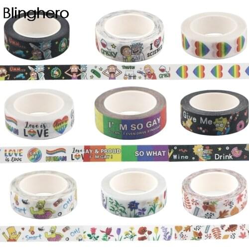 BH1129 Blinghero 15mmX5m Flower Printing Washi Tape Diy Matte surface Masking Tape Cartoon Rainbow Stickers Suppliers Stationery