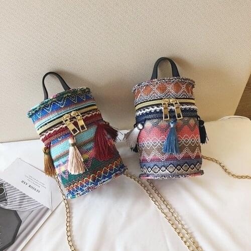 Bohemian Tassel Drum Bag Fashion Chain Shoulder Bag Messenger Bag Handbags Women Bags