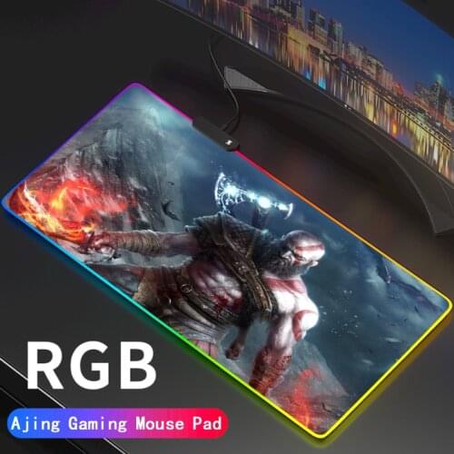 Anime God of War Large Computer Keyboard Mat Rgb Oversized Led Glowing Mouse Pad Gaming Luminous Mousepad USB for PC Game