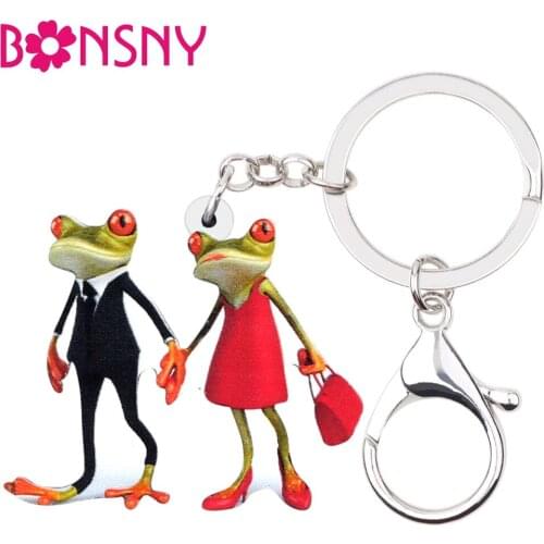 Bonsny Acrylic Sweet Frog Couple Lovers Key Chains Keychains Holders Cartoon Jewelry Gift For Women Girls Bag Car Charms Pendant