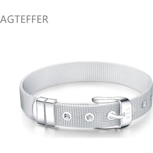 AGTEFFER 925 Sterling Silver 10mm Watchband Bracelet For Women Man Wedding Engagement Party Fashion Jewelry