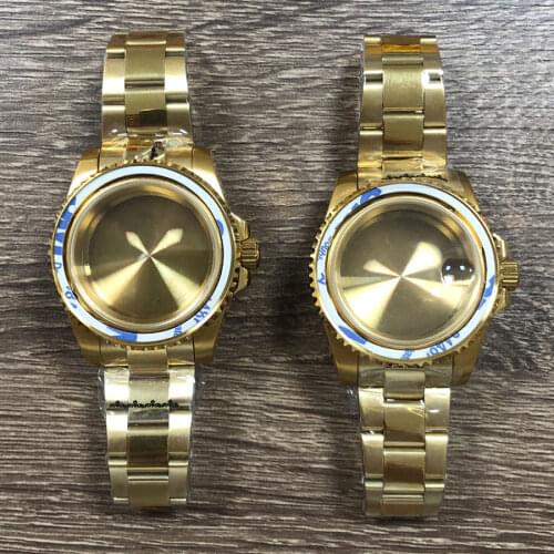 Watch case 40mm gold PVD stainless steel material sapphire glass assembly NH35/NH36 automatic movement calendar window ring 38mm